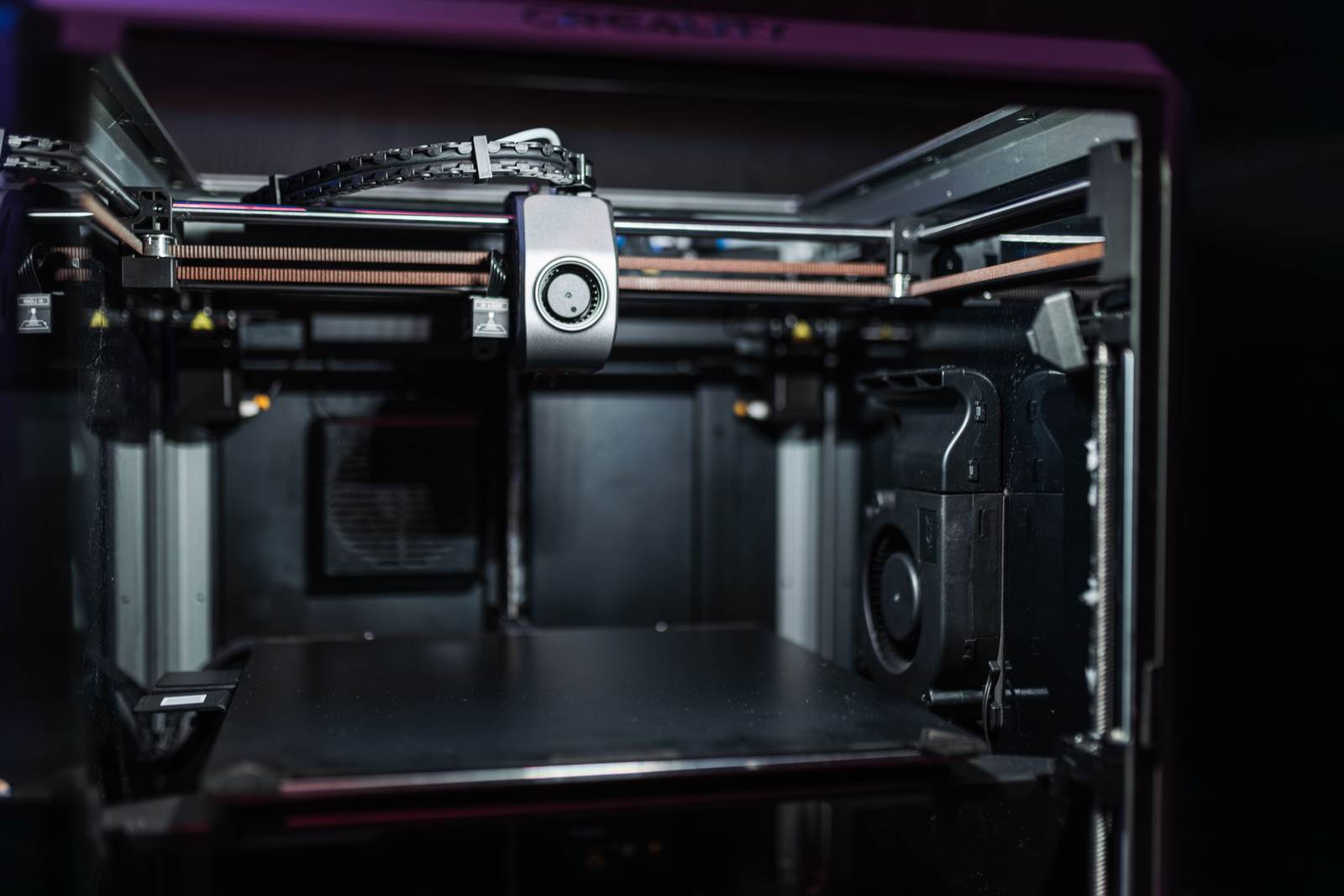 The interior of a modern 3D printer during a build