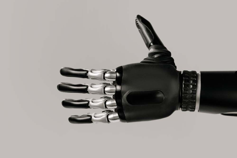 A detailed view of a robotic prosthetic hand