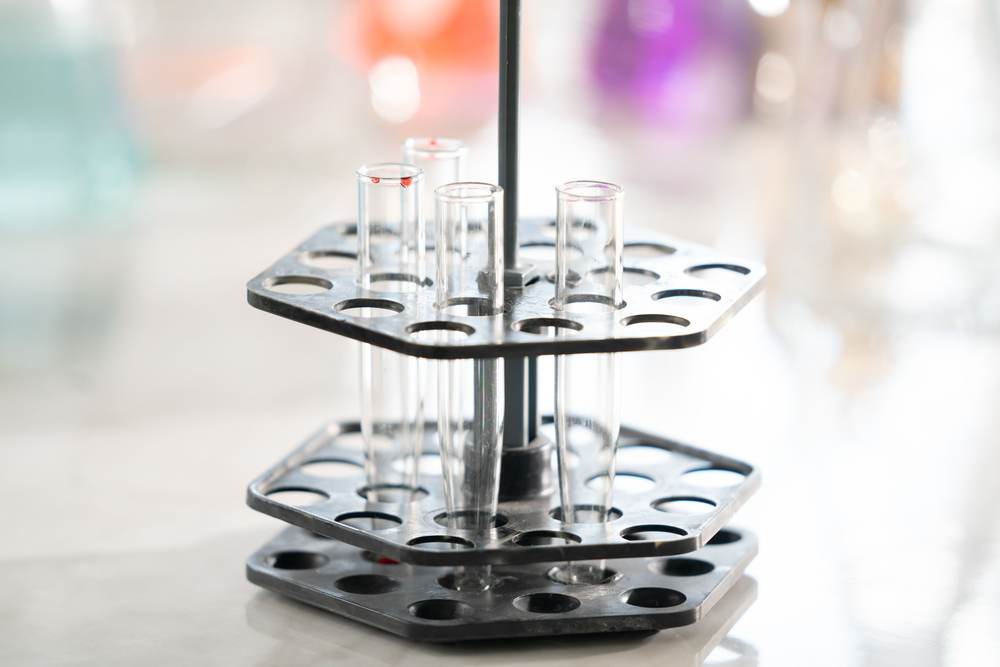 Empty laboratory tubes in a holder