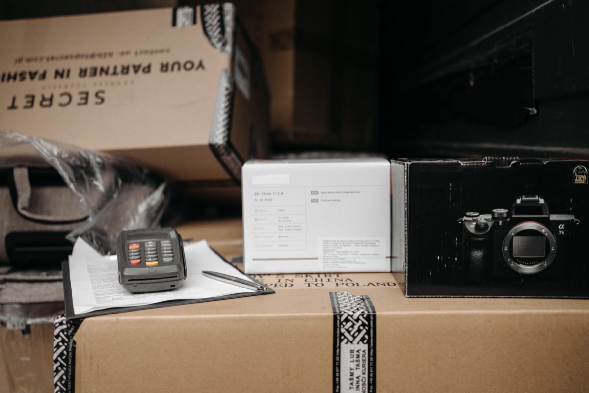 Assorted packaged products staged for shipment in a facility