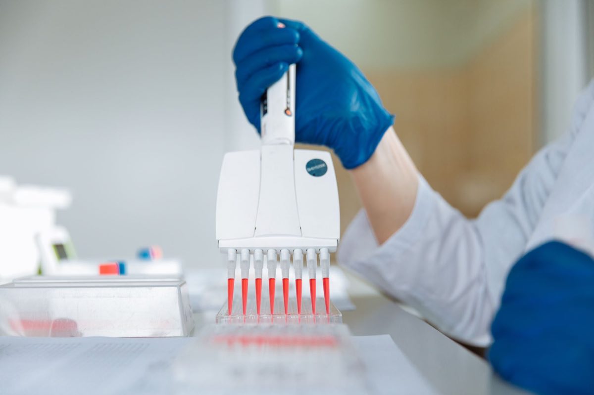 Multichannel pipette dosing samples in a diagnostics laboratory