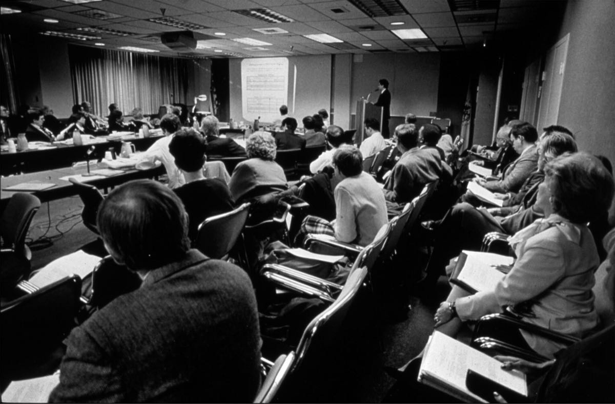An FDA Oncologic Drugs Advisory Committee meeting in session, seen from the audience