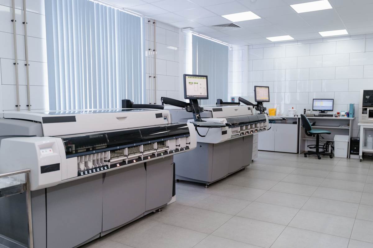 A spacious modern laboratory with advanced equipment