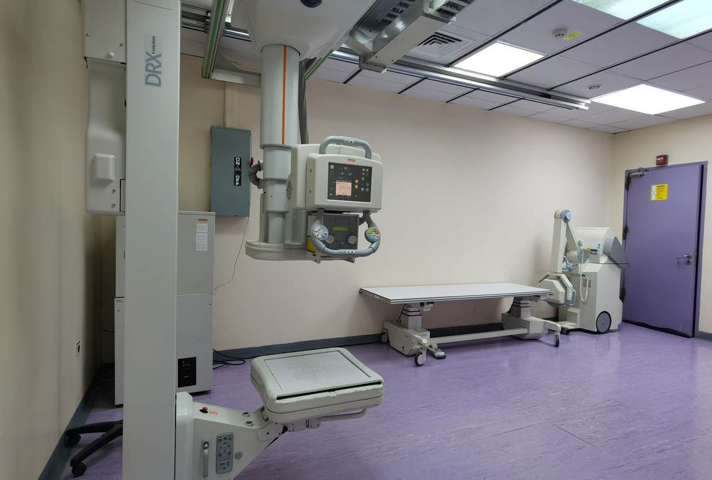 A well-equipped hospital X-ray room