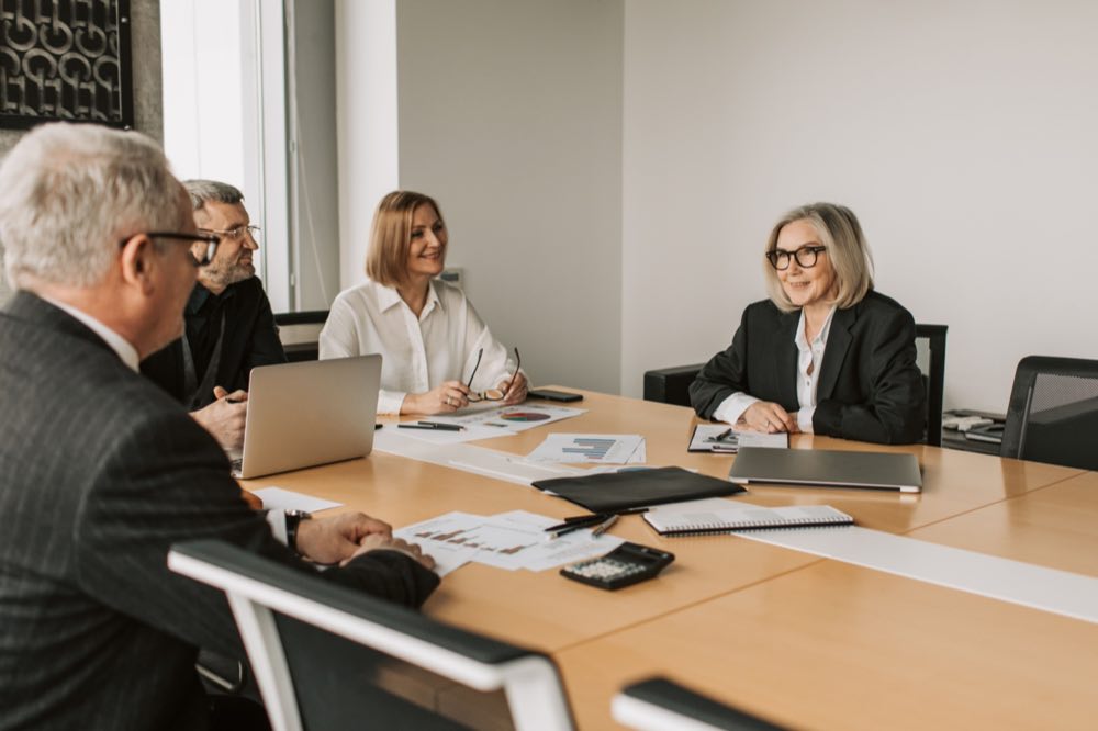 A team in an office strategy discussion