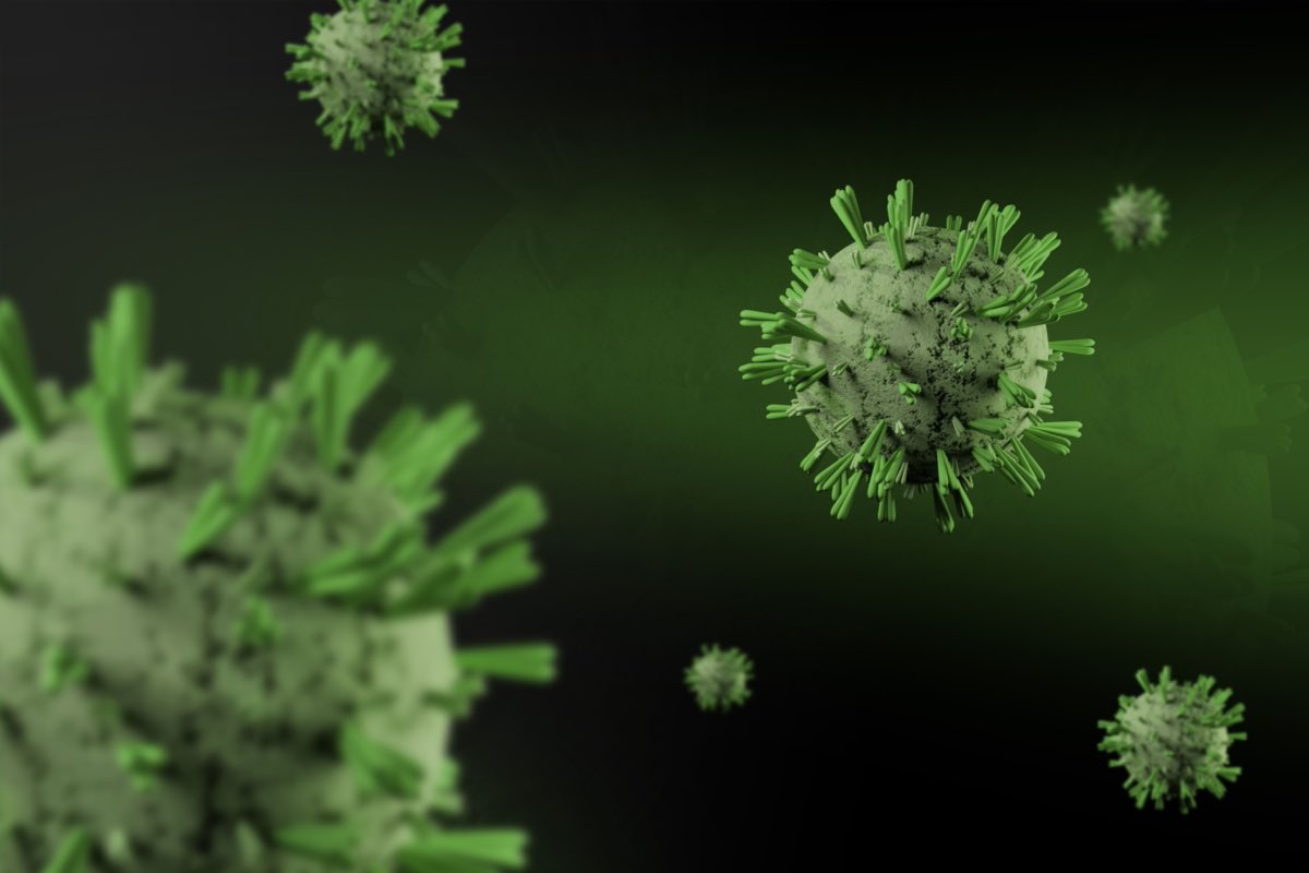 Three-dimensional render of virus particles