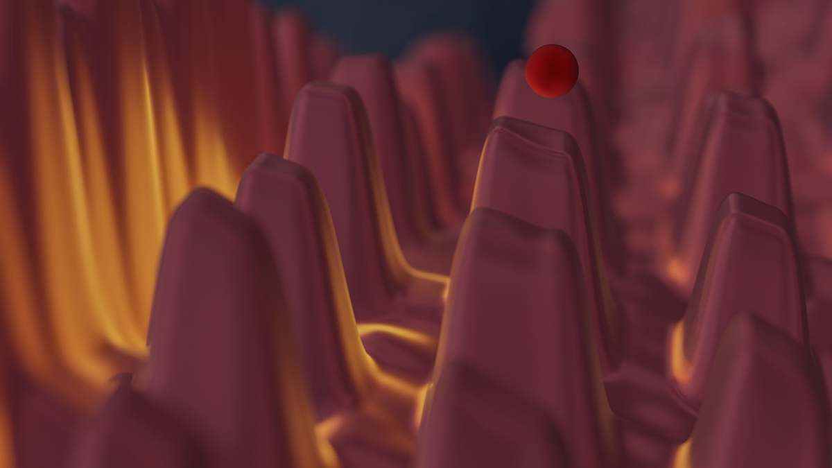 An abstract three-dimensional rendering of peaks and structures