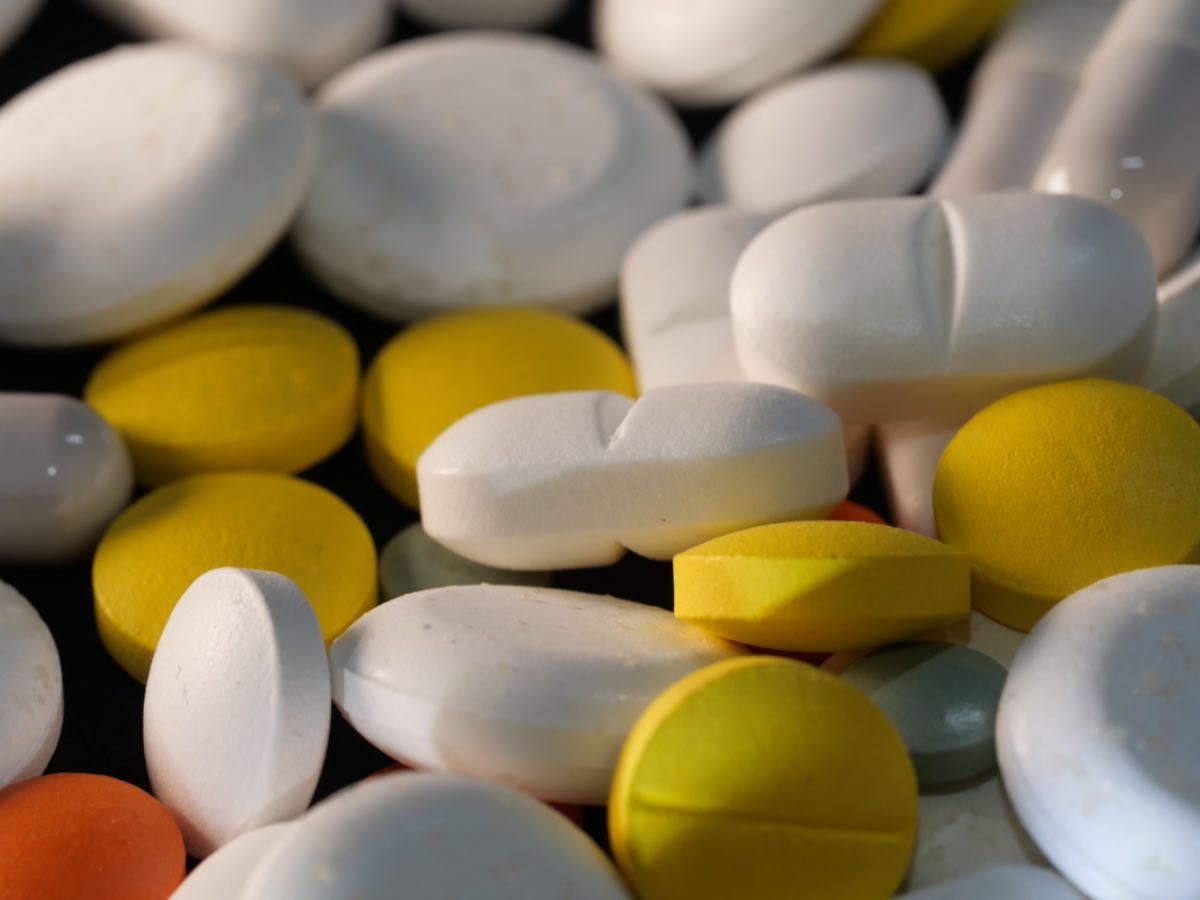 Close-up of finished tablets in production
