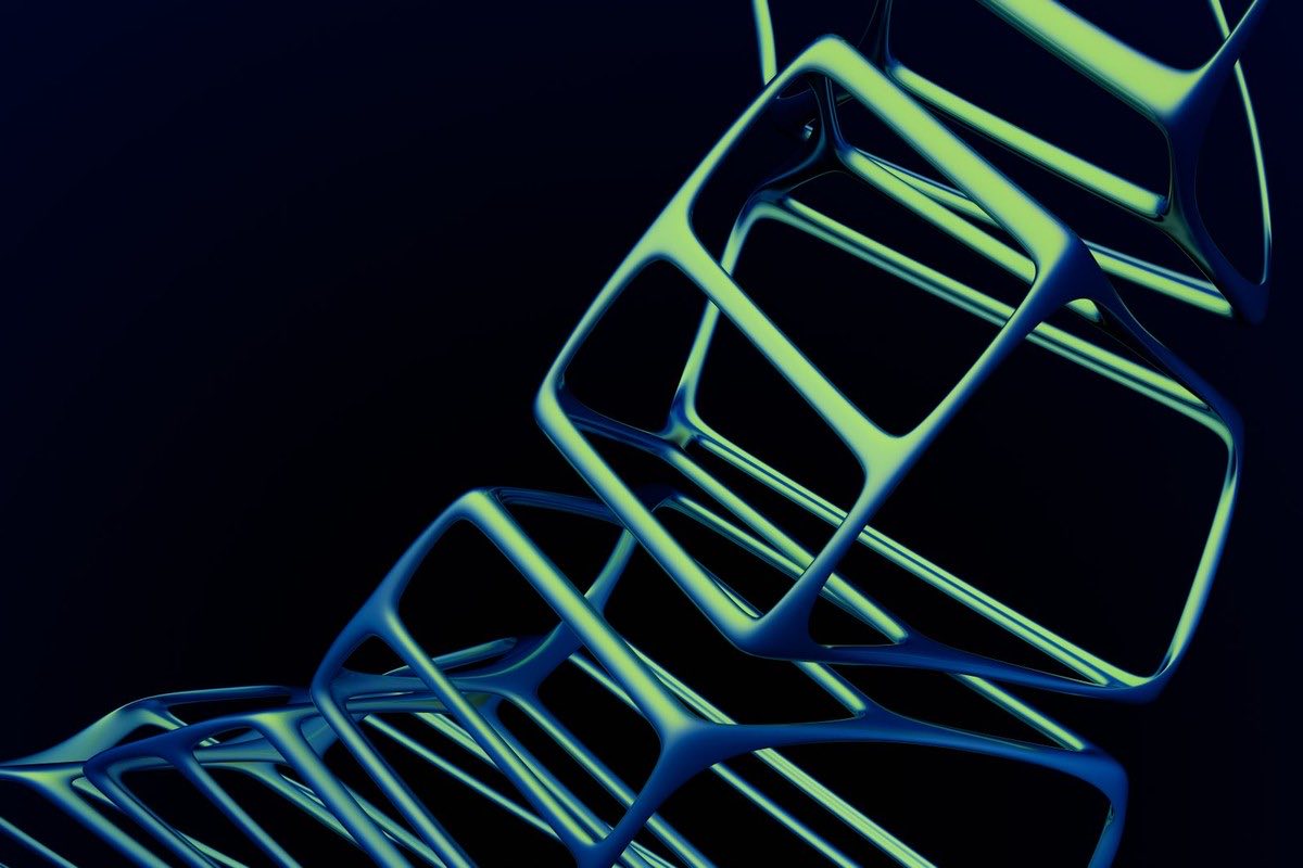 Luminous DNA double helix rendered against a dark field