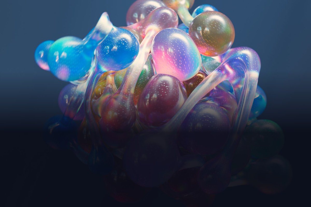 Iridescent 3D molecular model representing a targeted cancer therapy