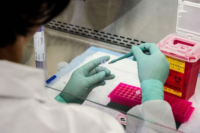 Analyst preparing drug substance samples in a development laboratory