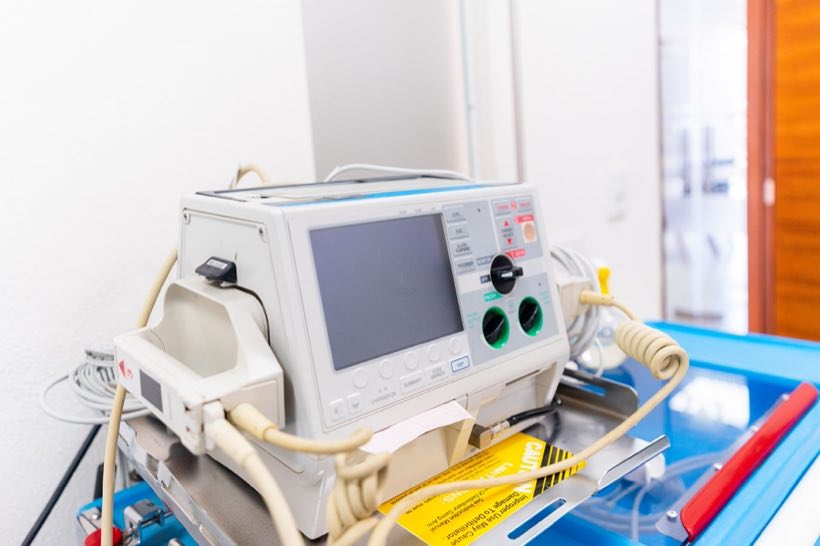 High-resolution image of a modern defibrillator in a hospital environment