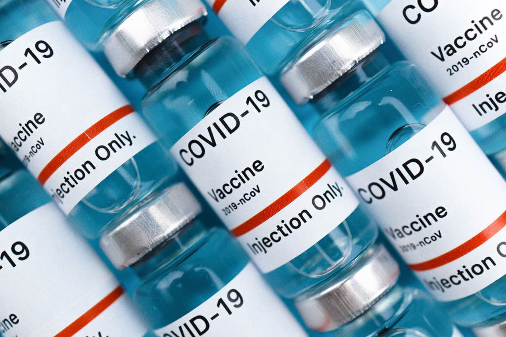 Close-up of pharmaceutical vials in a laboratory